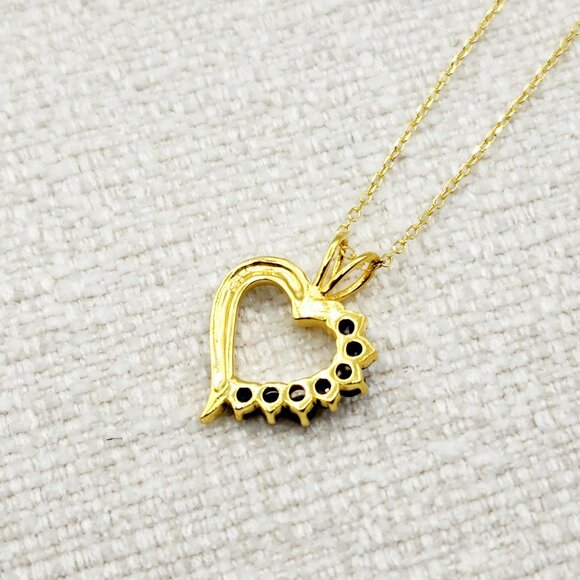 Sterling Silver Gold plated Heart Shaped with 7 Genuine Blue Sapphire Pendant - Picture 6 of 7